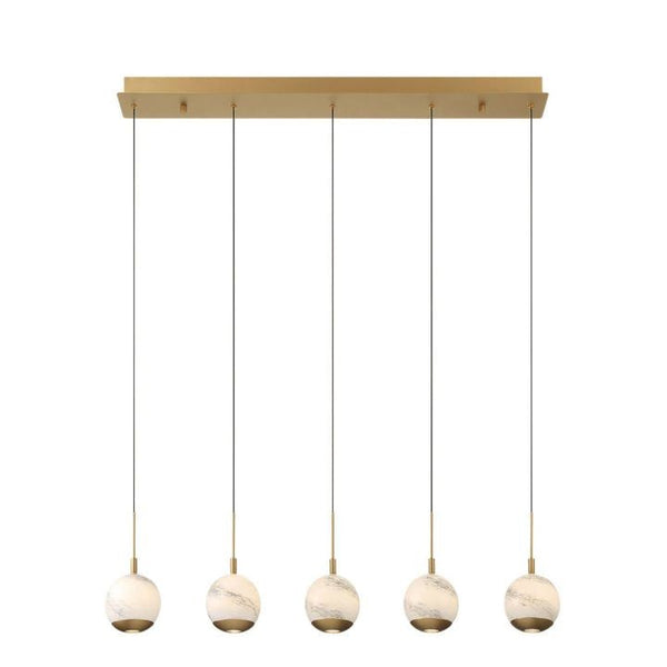Linear Alabaster Glass Shade Metal Chandelier