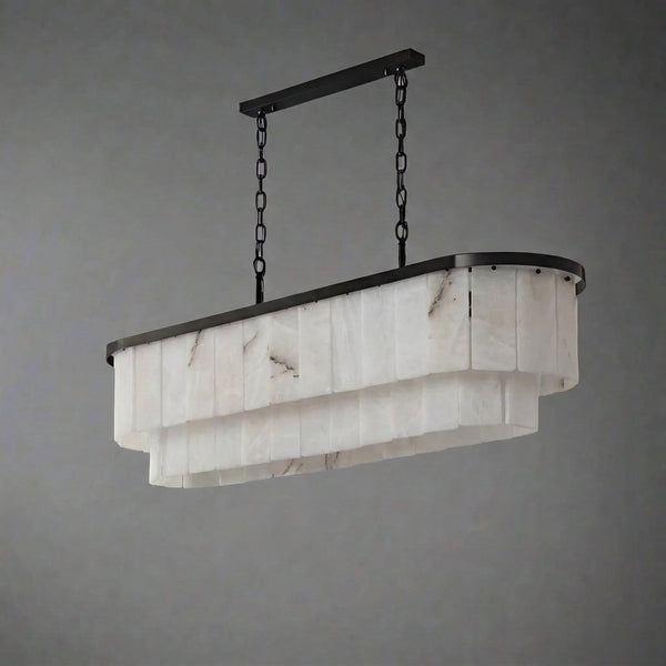 Linear Alabaster Head and Brass Chandelier