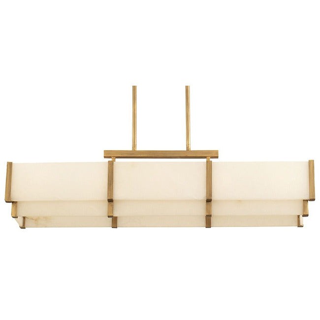 Linear Alabaster Pane and Metal Frame Chandelier