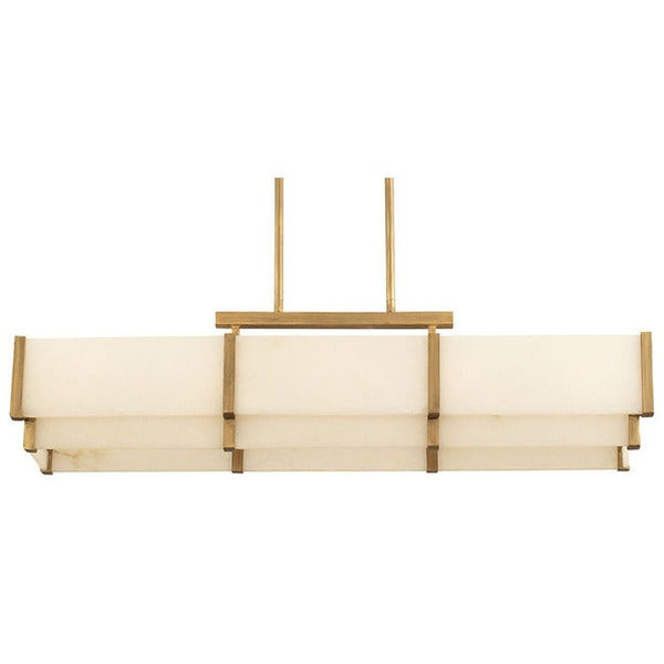 Linear Alabaster Pane and Metal Frame Chandelier