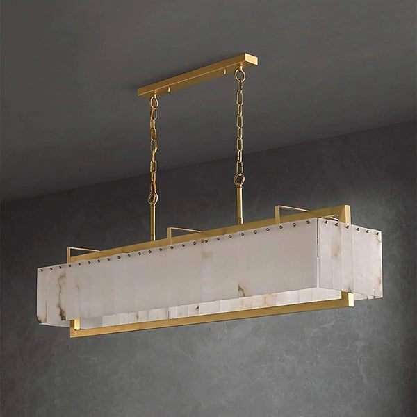 Linear Alabaster Panel and Brushed Brass Chandelier