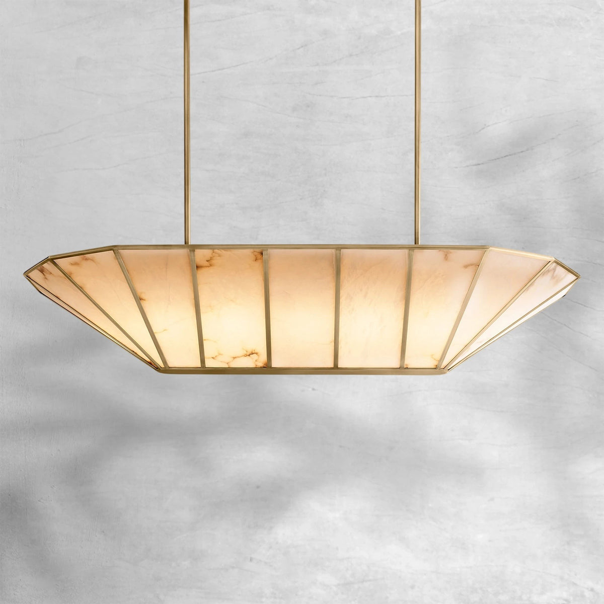 Linear Alabaster Panel and Steel Chandelier