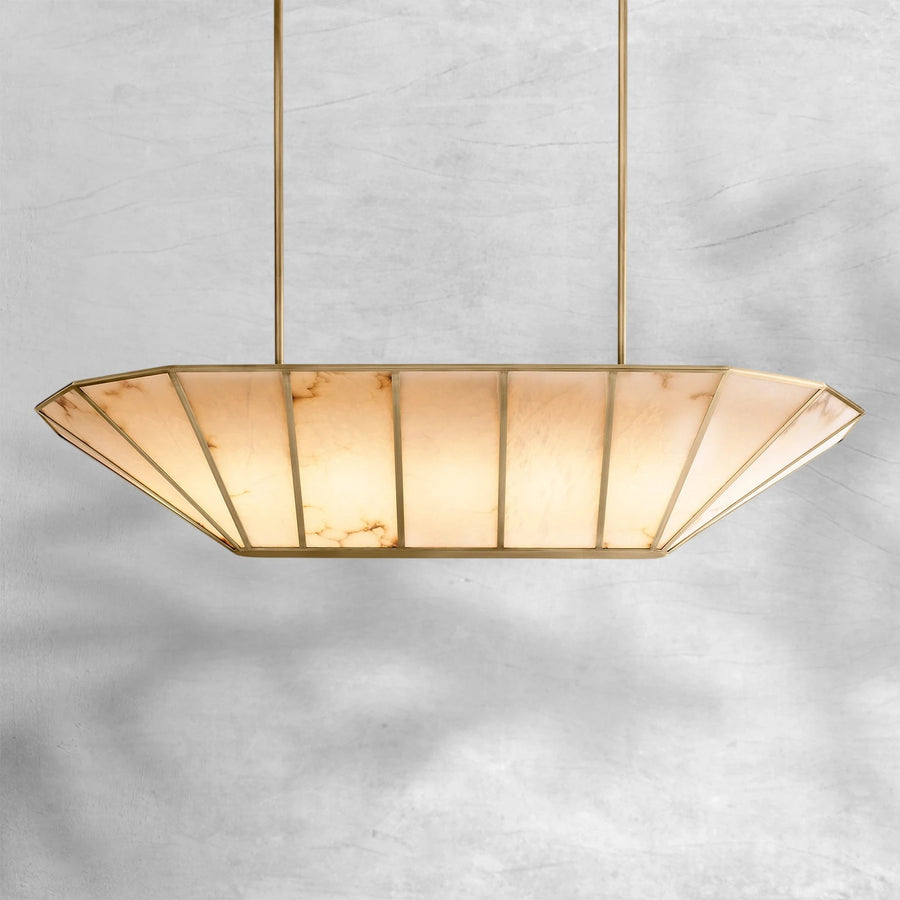 Linear Alabaster Panel and Steel Chandelier