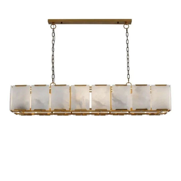 Linear Alabaster Prism and Brass Chandelier