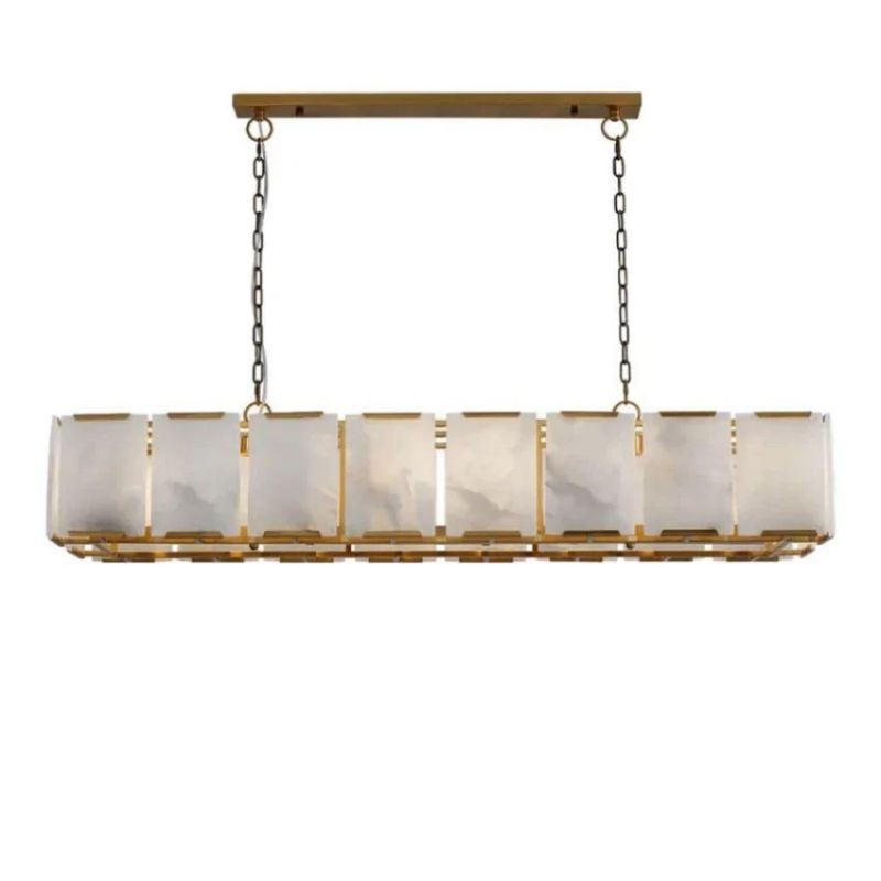 Linear Alabaster Prism and Brass Chandelier