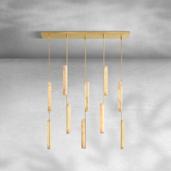 Linear Alabaster Prism Brass Chandelier