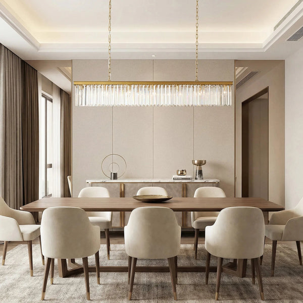 Linear Art Deco Crystal and Iron Chandelier