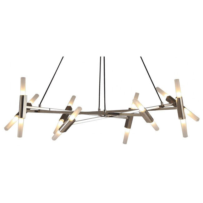 Linear Articulated Brass Arm Frosted Glass Chandelier