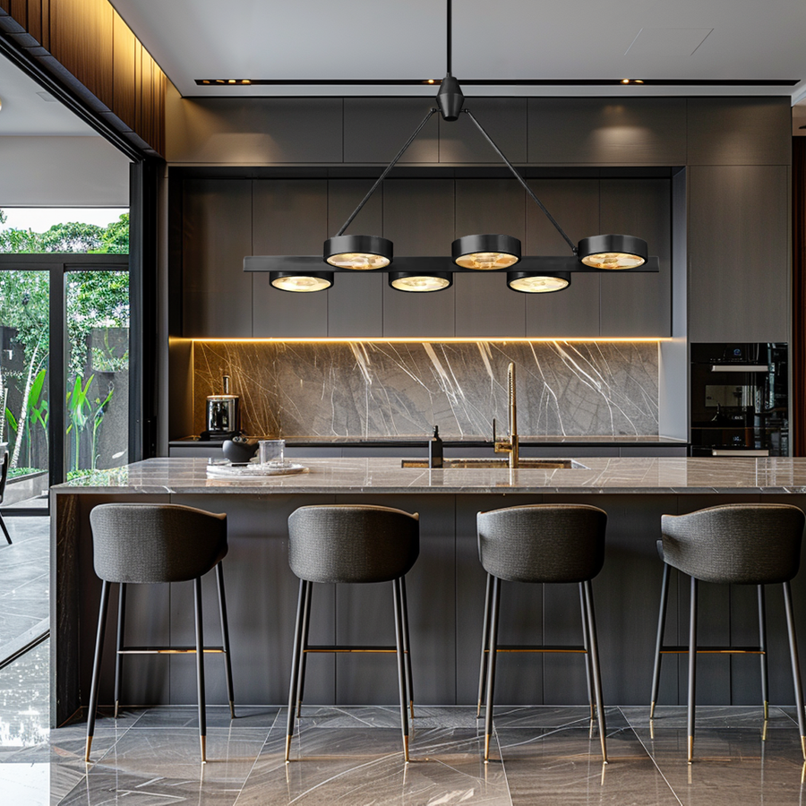 Linear Black Brass and Crystal Chandelier