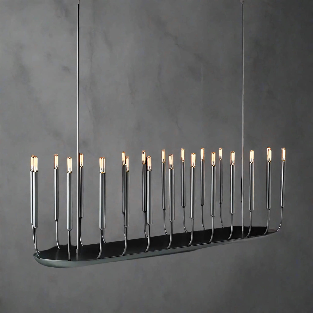 Linear Black Steel Candle Column Chandelier