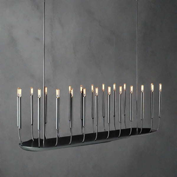 Linear Black Steel Candle Column Chandelier