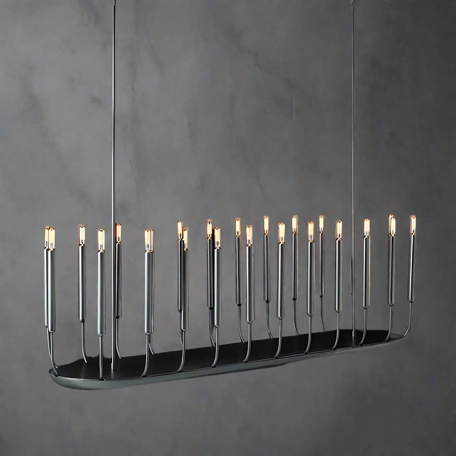 Linear Black Steel Candle Column Chandelier