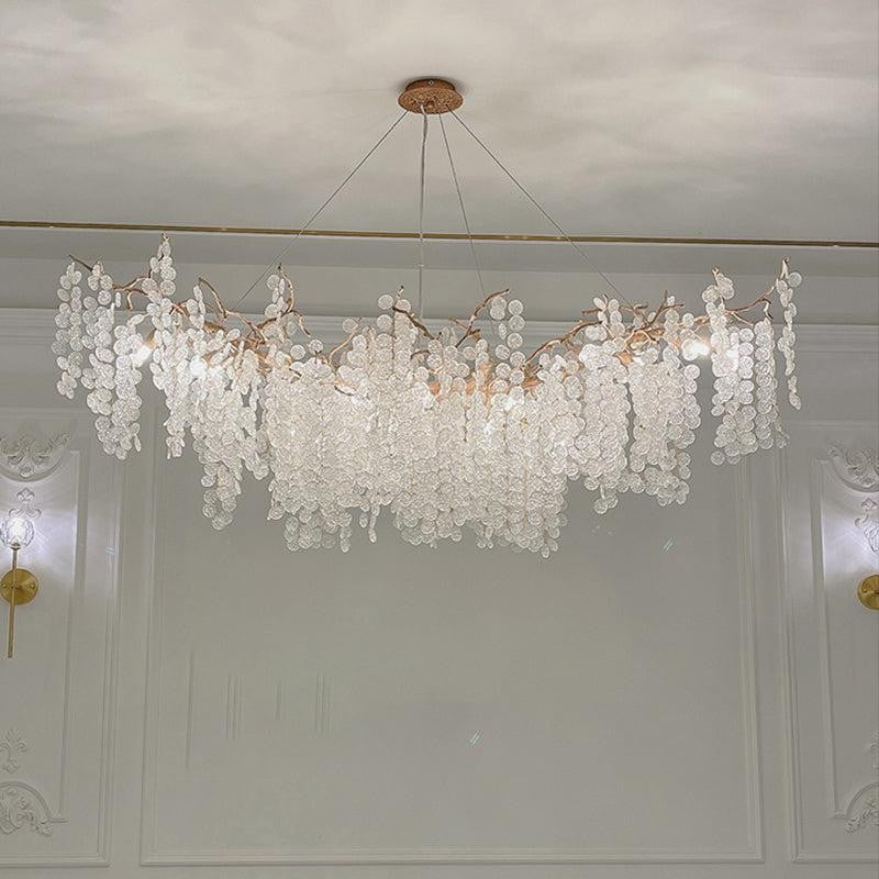 Linear Branch Brass and Glass Chandelier