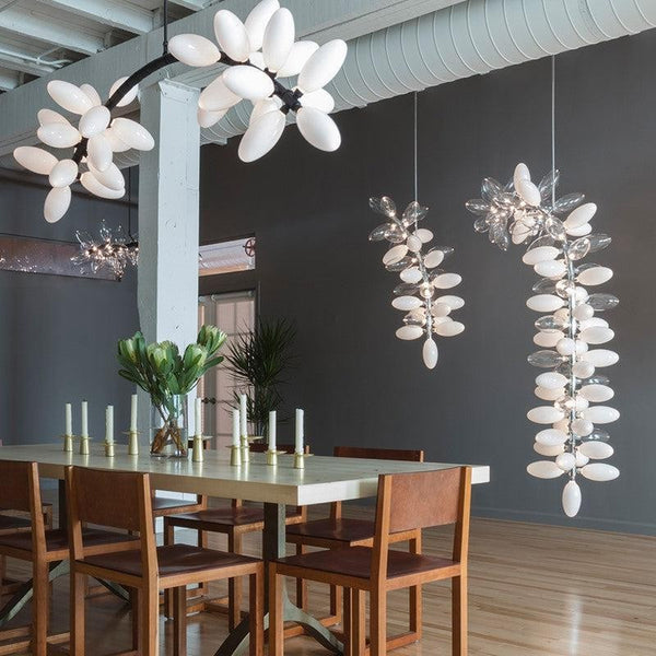 Linear Branch Chandelier with Glass Grape Clusters