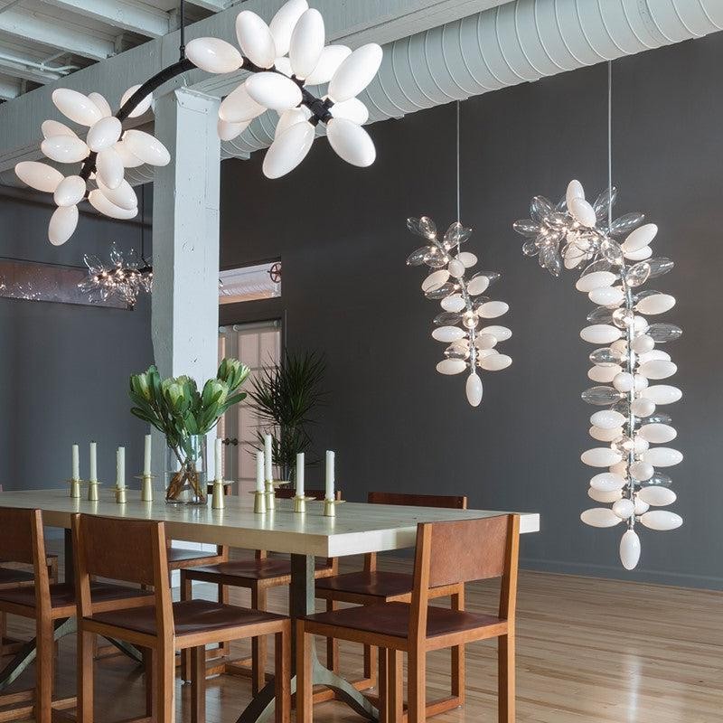 Linear Branch Chandelier with Glass Grape Clusters