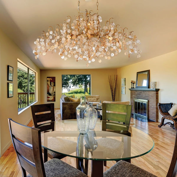 Linear Branch Chandelier with Rippled Glass Wafers