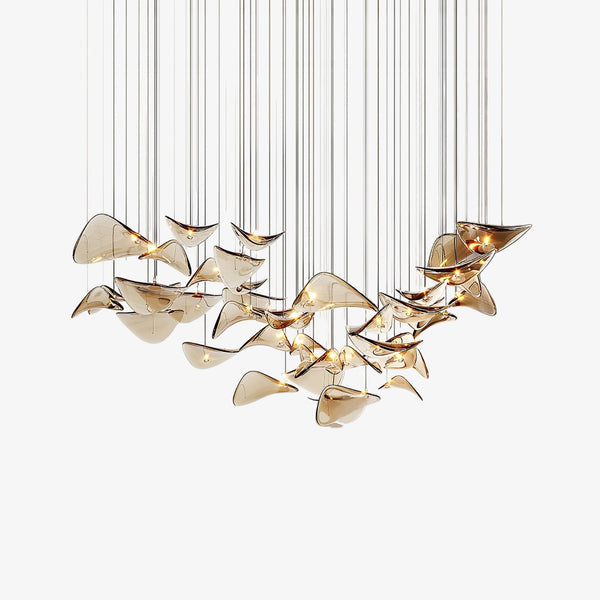 Linear Branching Amber Glass Leaf Chandelier