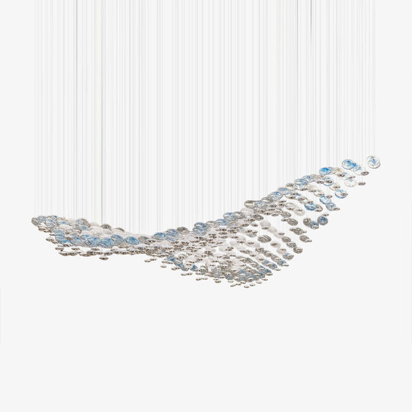 Linear Branching Blue and Grey Blown Glass Chandelier