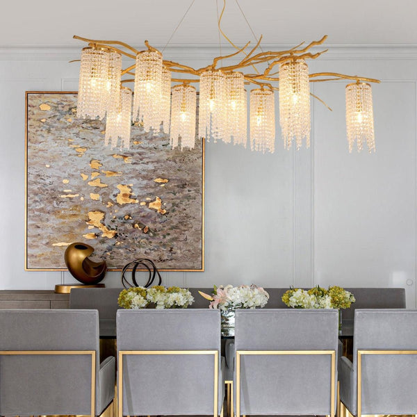 Linear Branching Brass and Crystal Chandelier