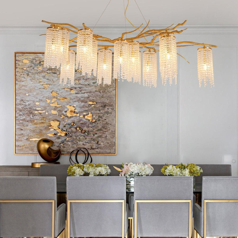 Linear Branching Brass and Crystal Chandelier