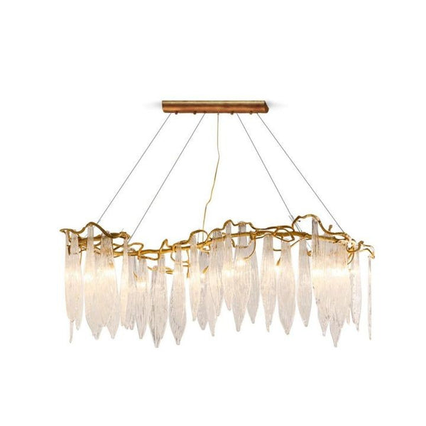 Linear Branching Brass and Crystal Cluster Chandelier