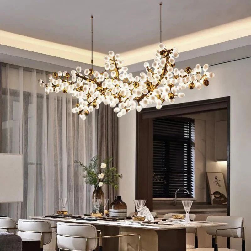 Linear Branching Vine Chandelier with Glass Globes
