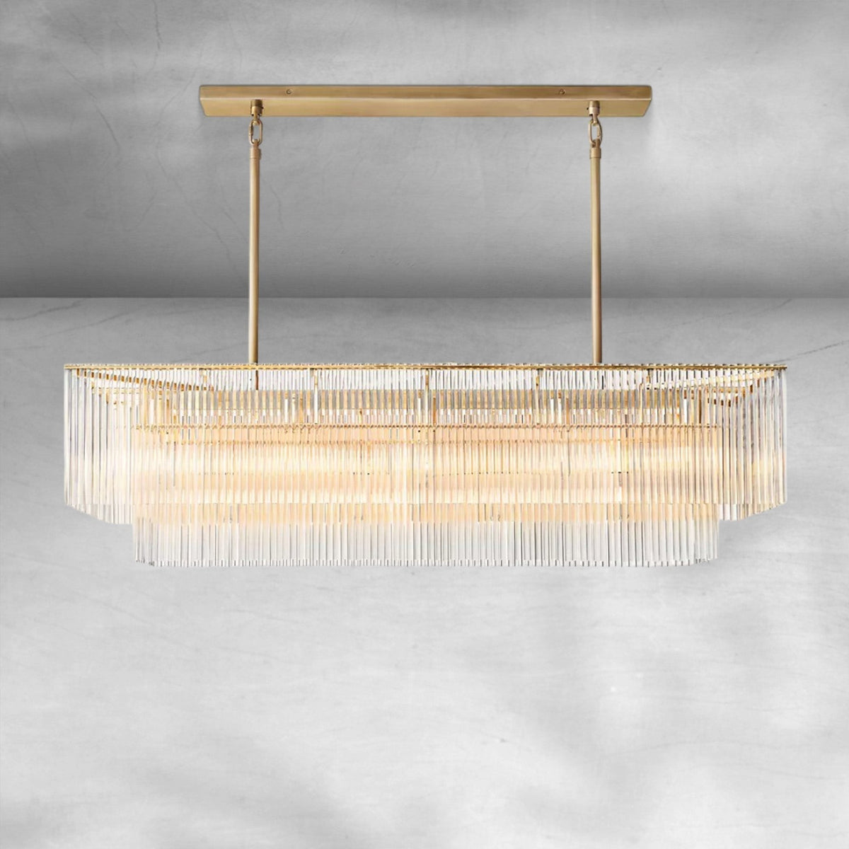 Linear Brass and Crystal Glass Candelabra Chandelier