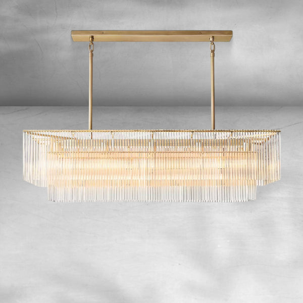 Linear Brass and Crystal Glass Candelabra Chandelier