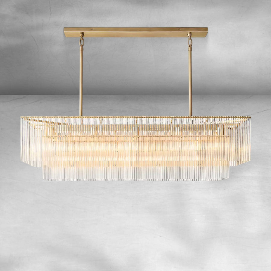Linear Brass and Crystal Glass Candelabra Chandelier