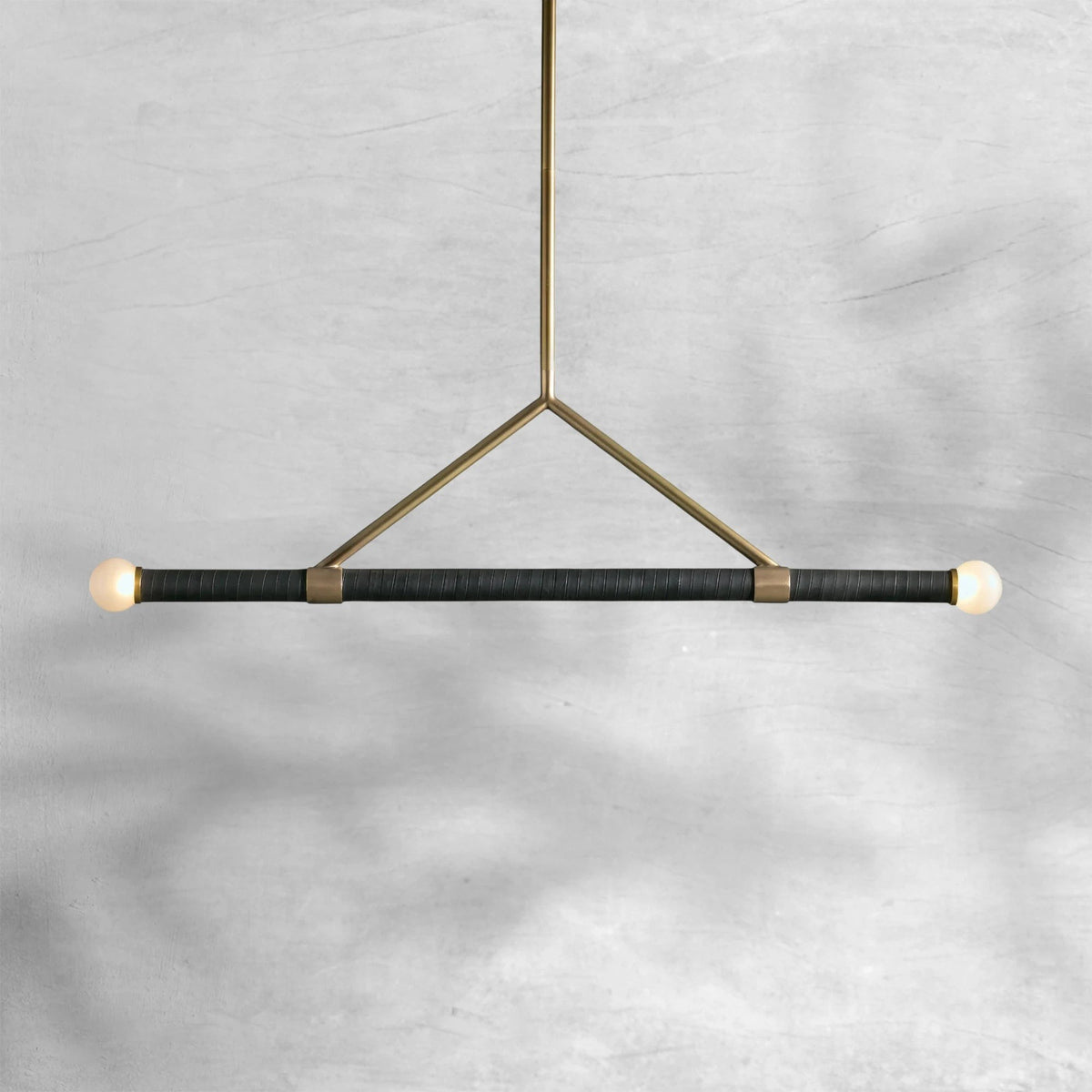 Linear Brass and Leather Frosted Globe Pendant