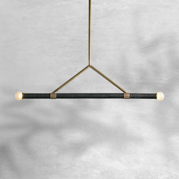 Linear Brass and Leather Frosted Globe Pendant
