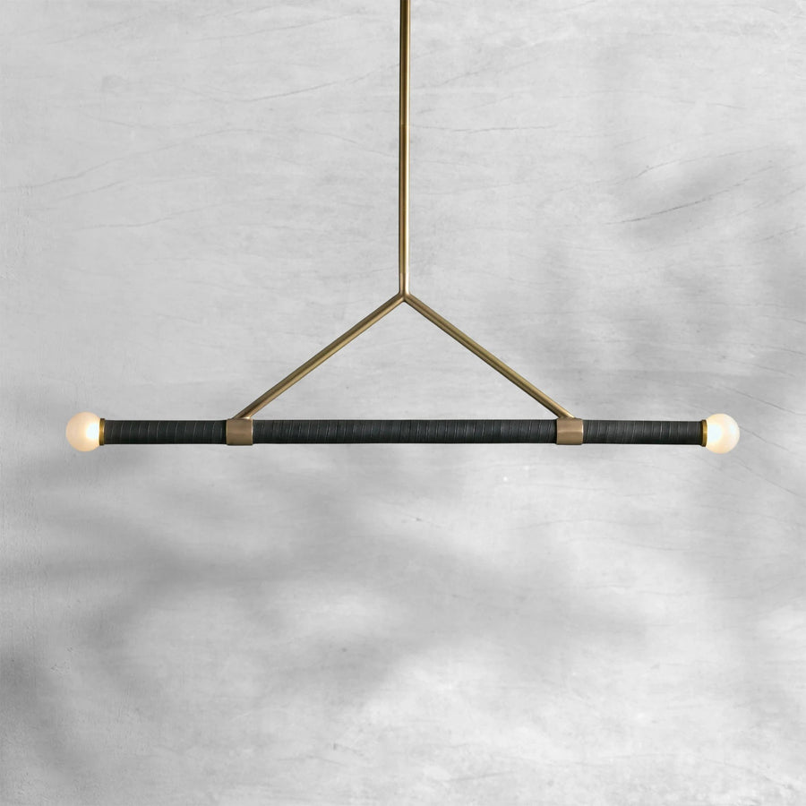 Linear Brass and Leather Frosted Globe Pendant