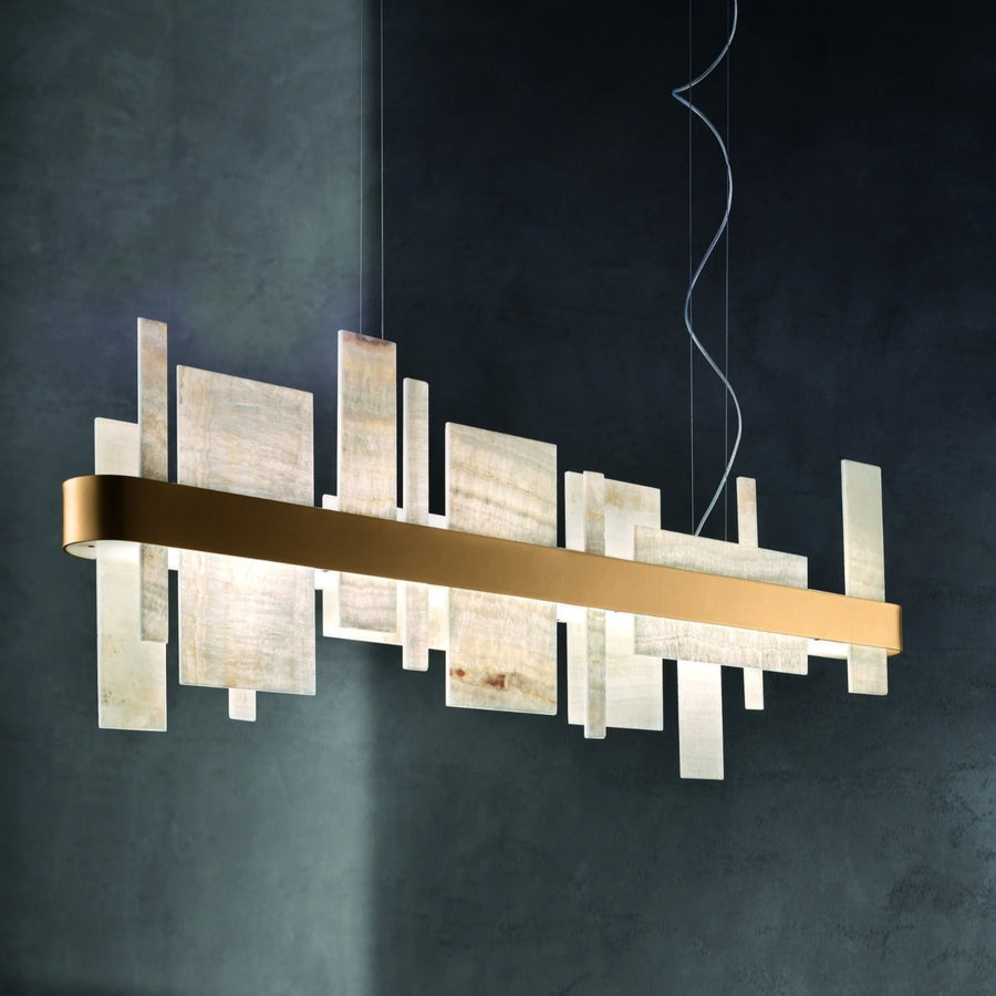 Linear Brass and Onyx Diffuser Chandelier