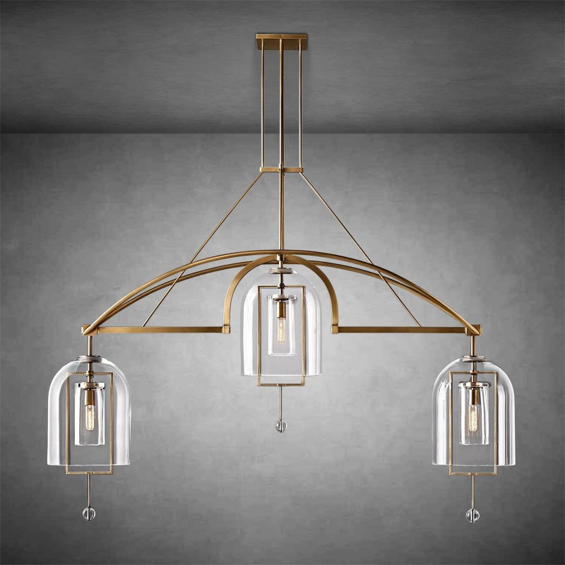 Linear Brass Balance Scale Chandelier with Blown Glass Spheres
