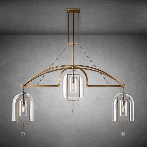 Linear Brass Balance Scale Chandelier with Blown Glass Spheres