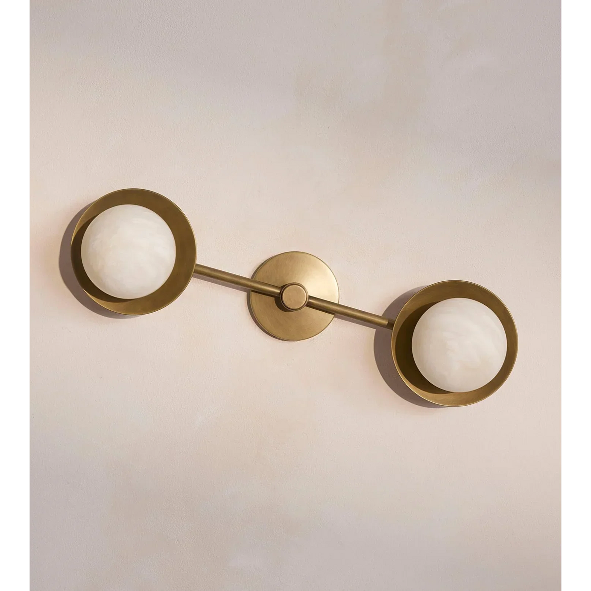 Linear Brass Bar Alabaster Globe Wall Sconce