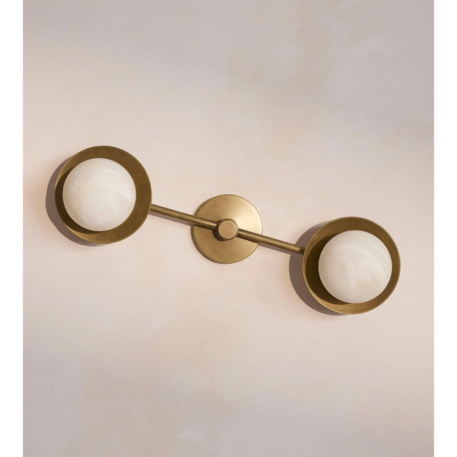Linear Brass Bar Alabaster Globe Wall Sconce