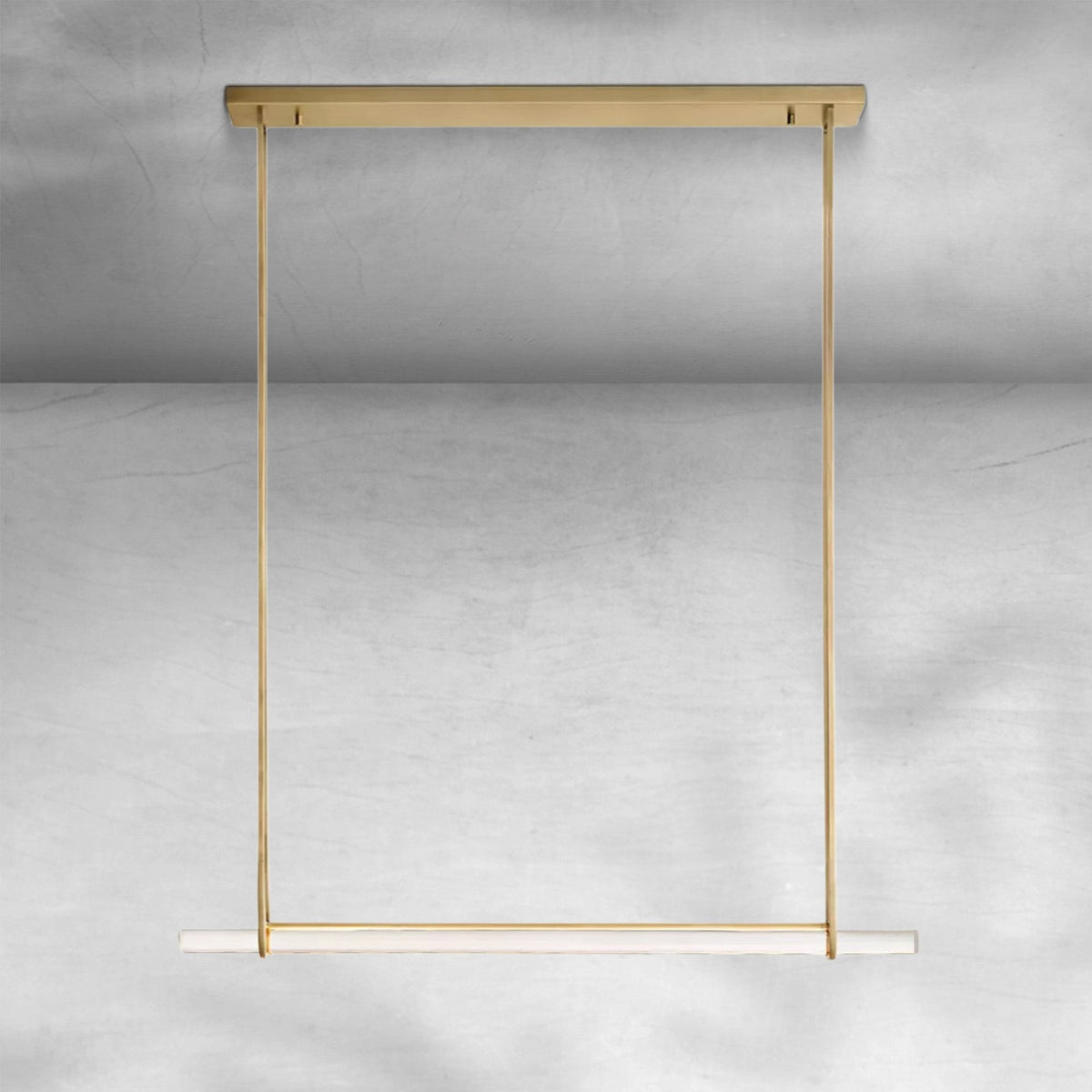 Linear Brass Bar Chandelier with Crystal Drops