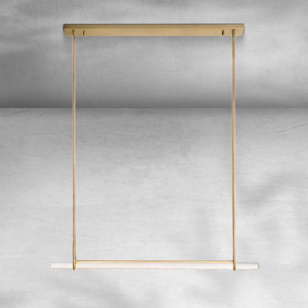 Linear Brass Bar Chandelier with Crystal Drops