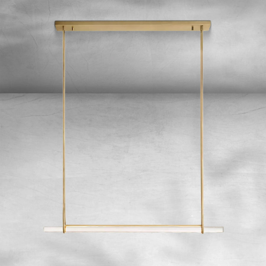 Linear Brass Bar Chandelier with Crystal Drops