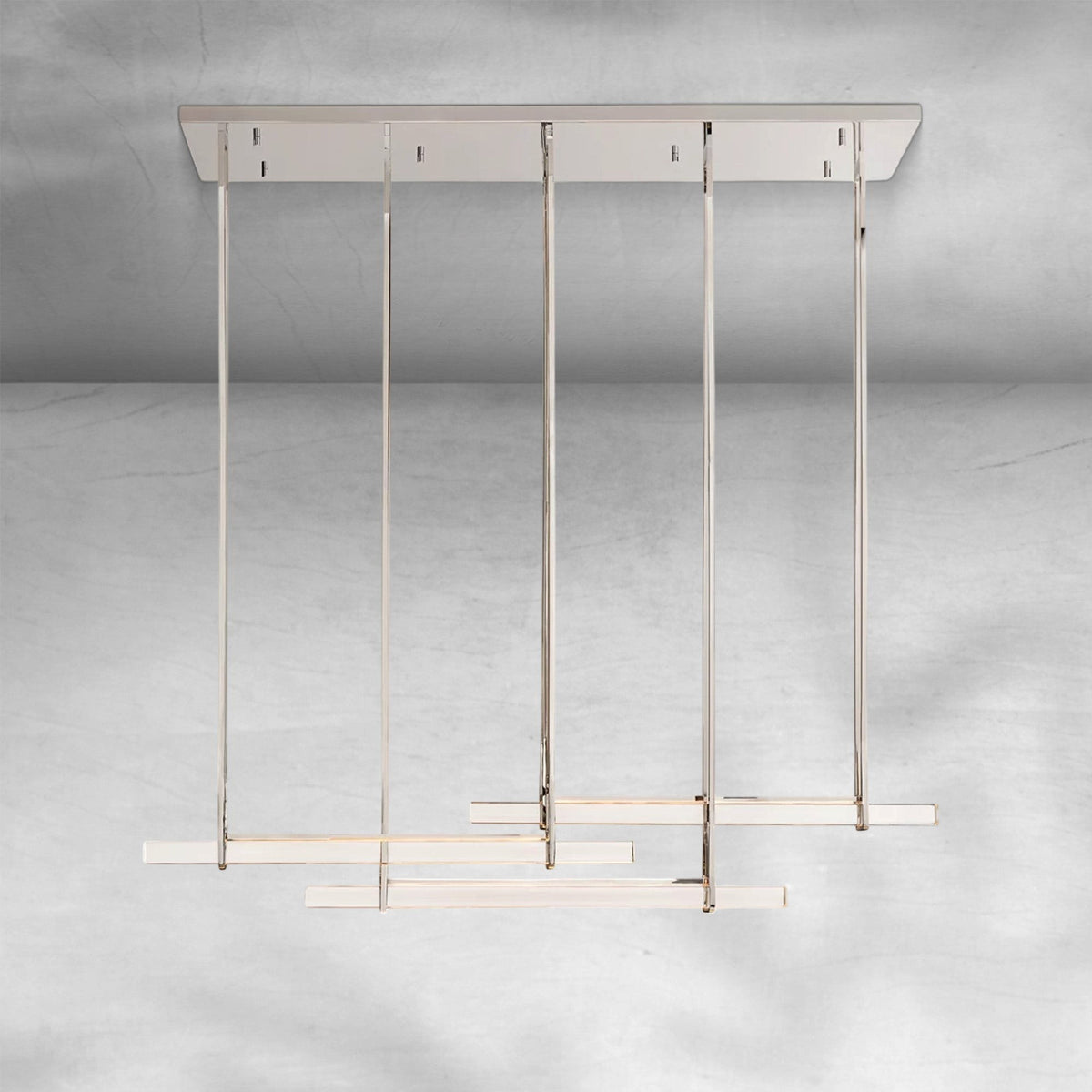 Linear Brass Bar Chandelier with Crystal Prism Drops