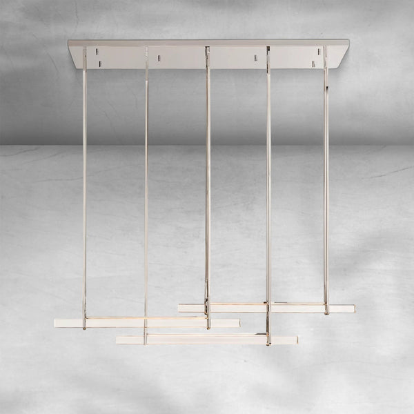 Linear Brass Bar Chandelier with Crystal Prism Drops