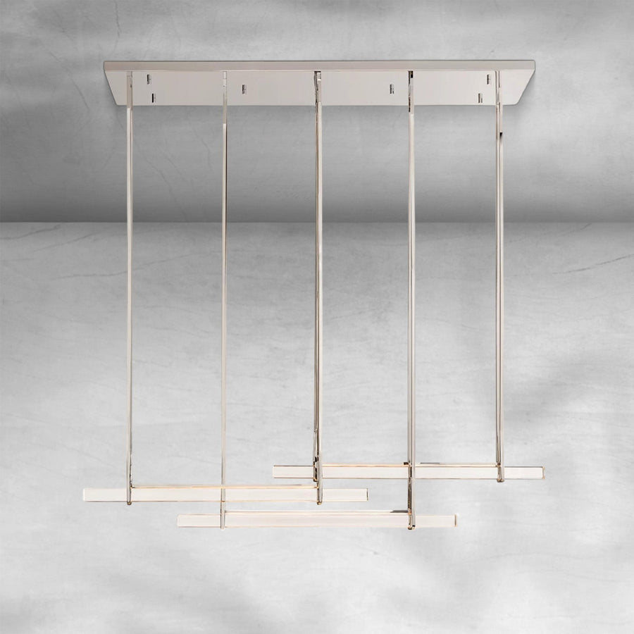 Linear Brass Bar Chandelier with Crystal Prism Drops