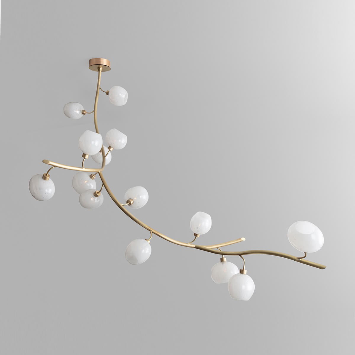 Linear Brass Branch and Glass Chandelier