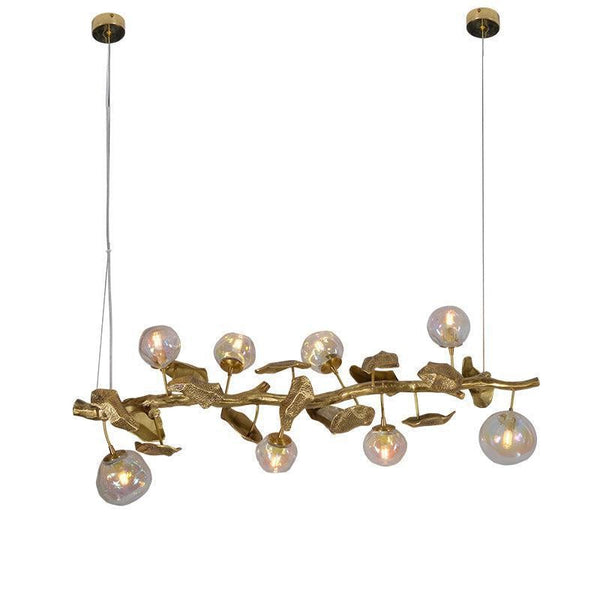Linear Brass Branch Chandelier with Glass Bubbles