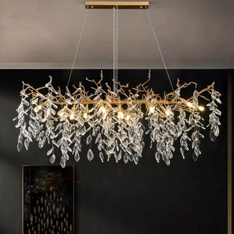 Linear Brass Branch Chandelier with Glass Grape Shades