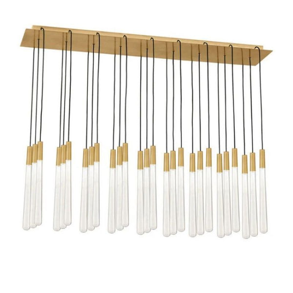 Linear Brass Cascade Chandelier with Domed Glass