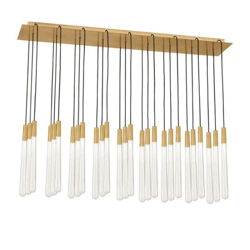 Linear Brass Cascade Chandelier with Domed Glass