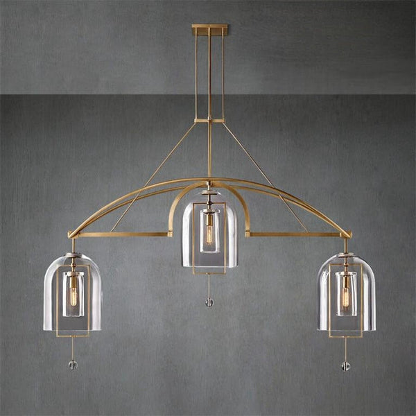Linear Brass Chandelier with Blown Glass Crucibles
