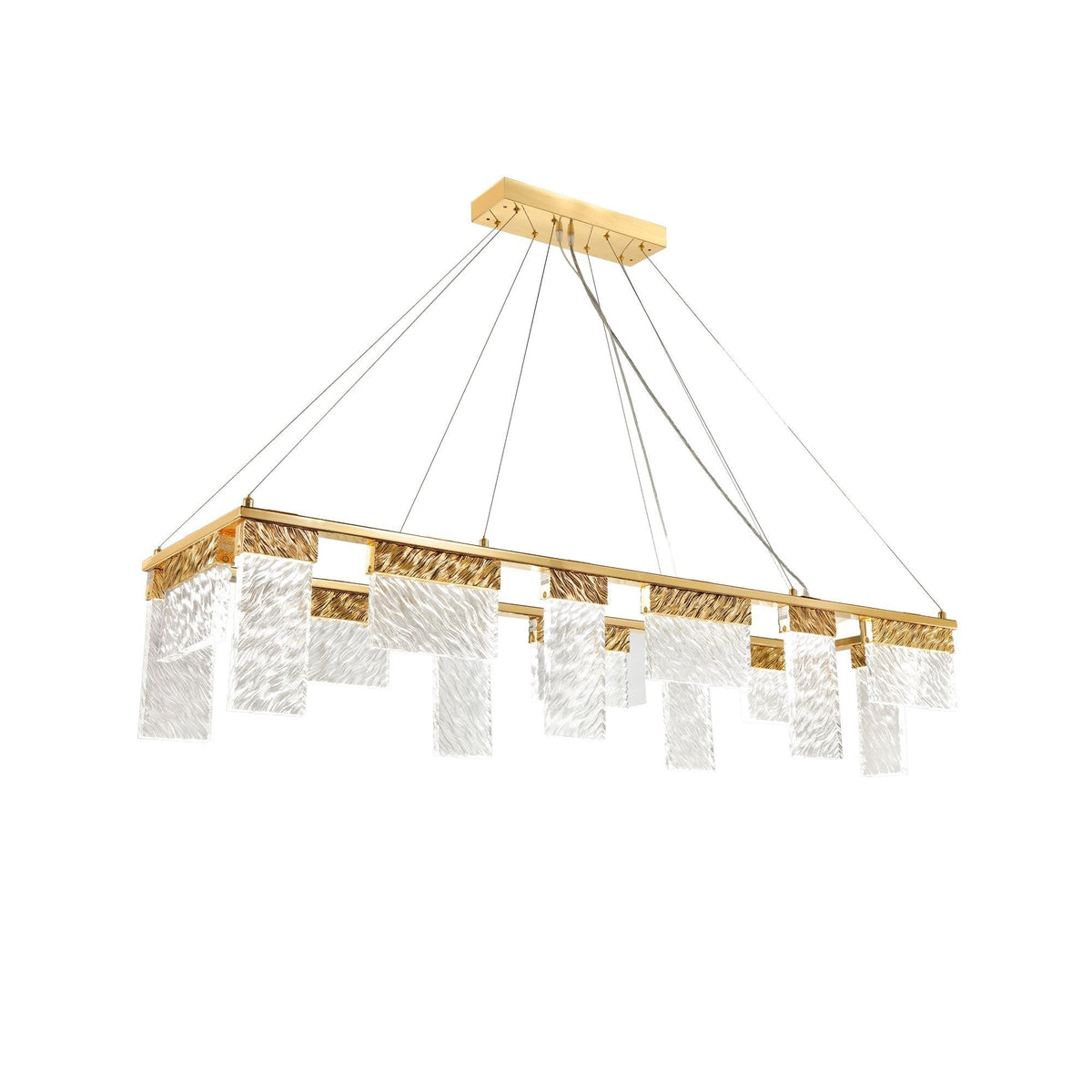 Linear Brass Chandelier with Clear Crystal Glass Run